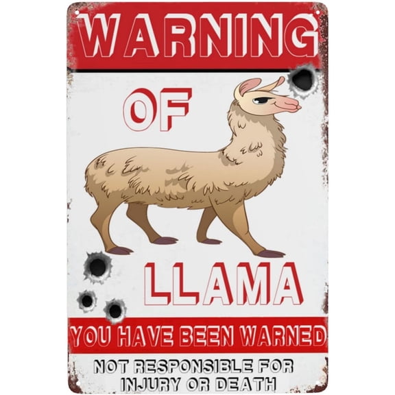 Retro Warning Animal Sign Beware Of Llama Tin Sign - Vintage Metal Signs Home Wall Decor-12x8inch