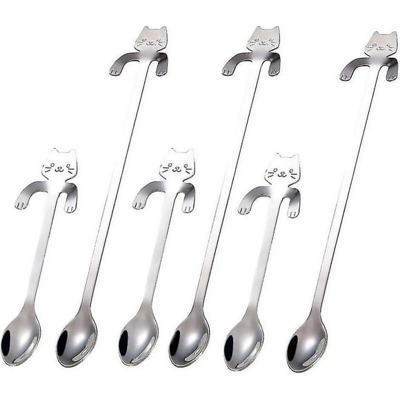 6 Pcs Cat Spoon Coffee Tea Spoon Set,stainless Steel Hanging Cup Teaspoons