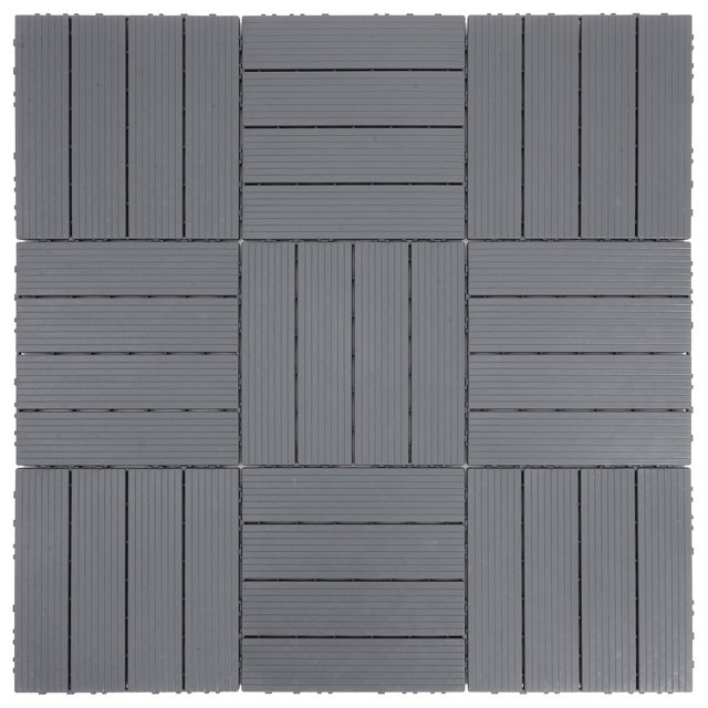 TEHAUX 11pcs High-density Plastics Balcony Floor Tiles Grey Interlocking Design for Garden