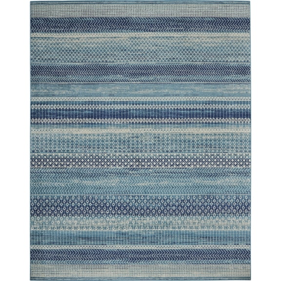 7â€™ x 10â€™ Navy Blue Ornate Stripes Area Rug