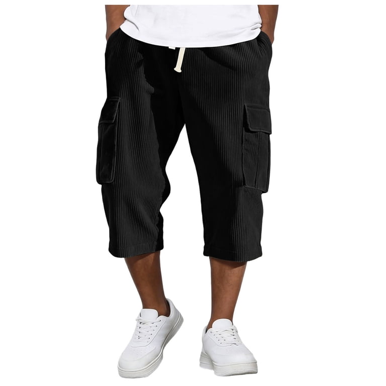 KEXE Cargo Shorts For Men Men's Corduroy Cargo Capri Pants Elastic