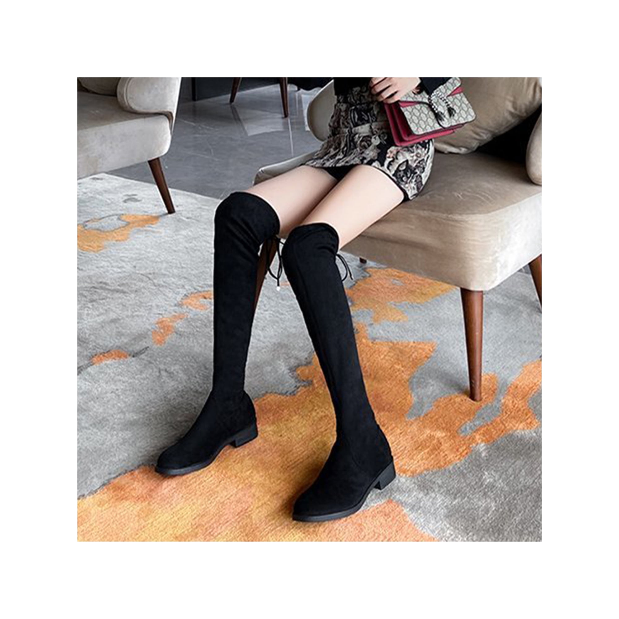 Black over the knee mid heel boots best sale