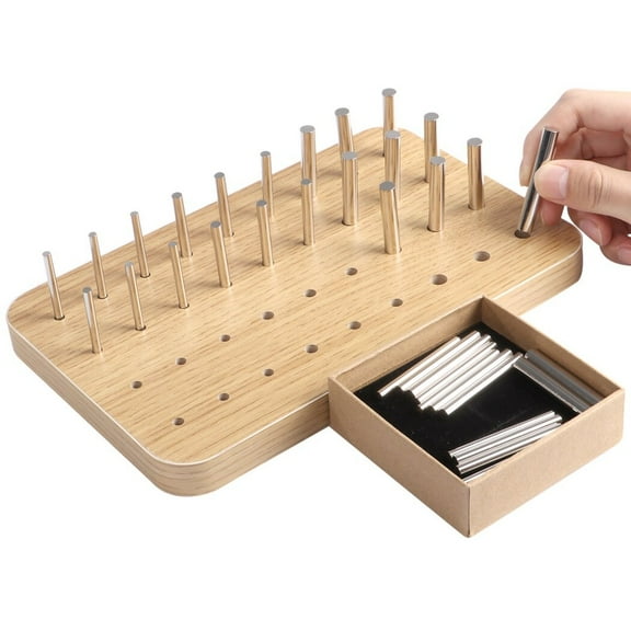 36-Hole Wooden Pegboard for Finger Dexterity, Hand Rehabilitation Board with 3 Sizes of Round Iron Pegs, Hand Therapy Peg Board to Improve Fine Motor Skills and Hand-eye Coordination