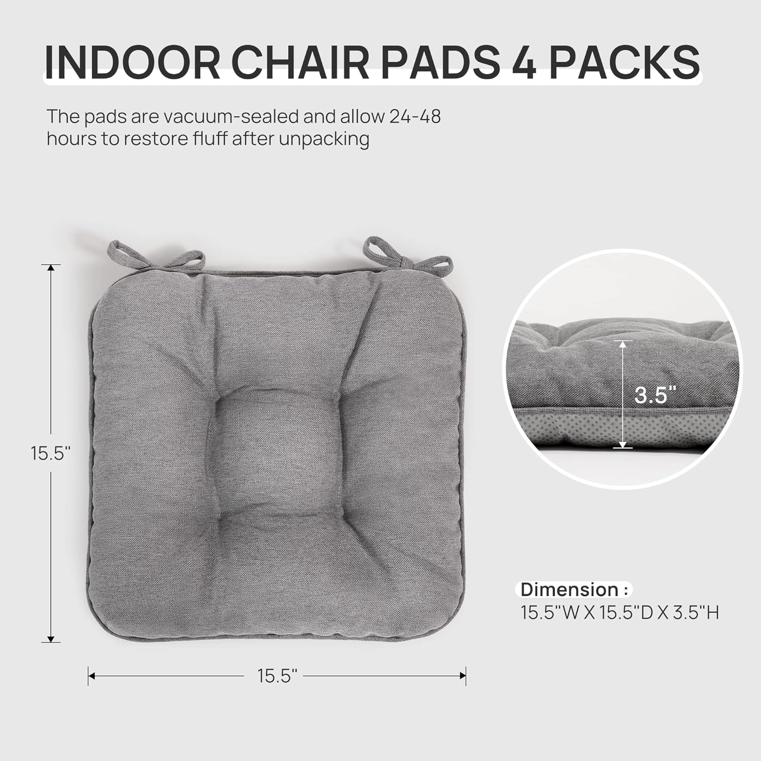 Memory Foam Chair Cushions Set of 4, Outdoor/Indoor Chair Pads for Dining Chairs 4 Pack, Seat Cushions for Kitchen, Dining Room, Office, Patio Chairs, 15.5"x15.5"x3.5"