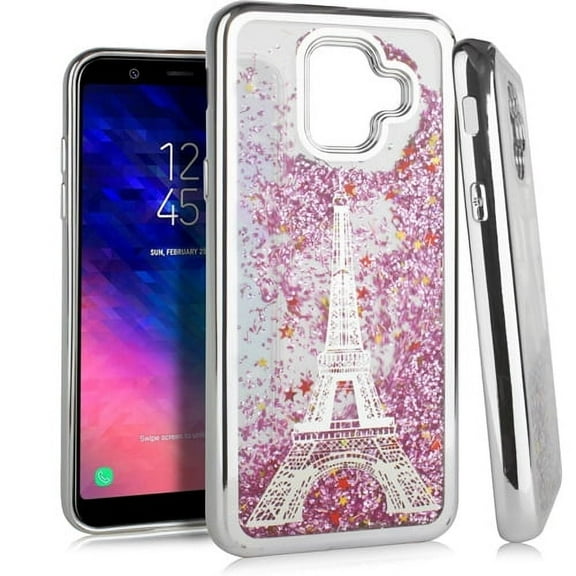 GSA Chrome Liquid Glitter Eiffel Tower Case for Samsung Galaxy A6 & A600 Silver