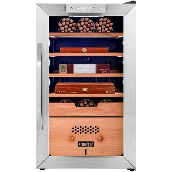 Schmécké 400 Cigar Cooler Humidor W/ Humidity Control, Stainless Steel