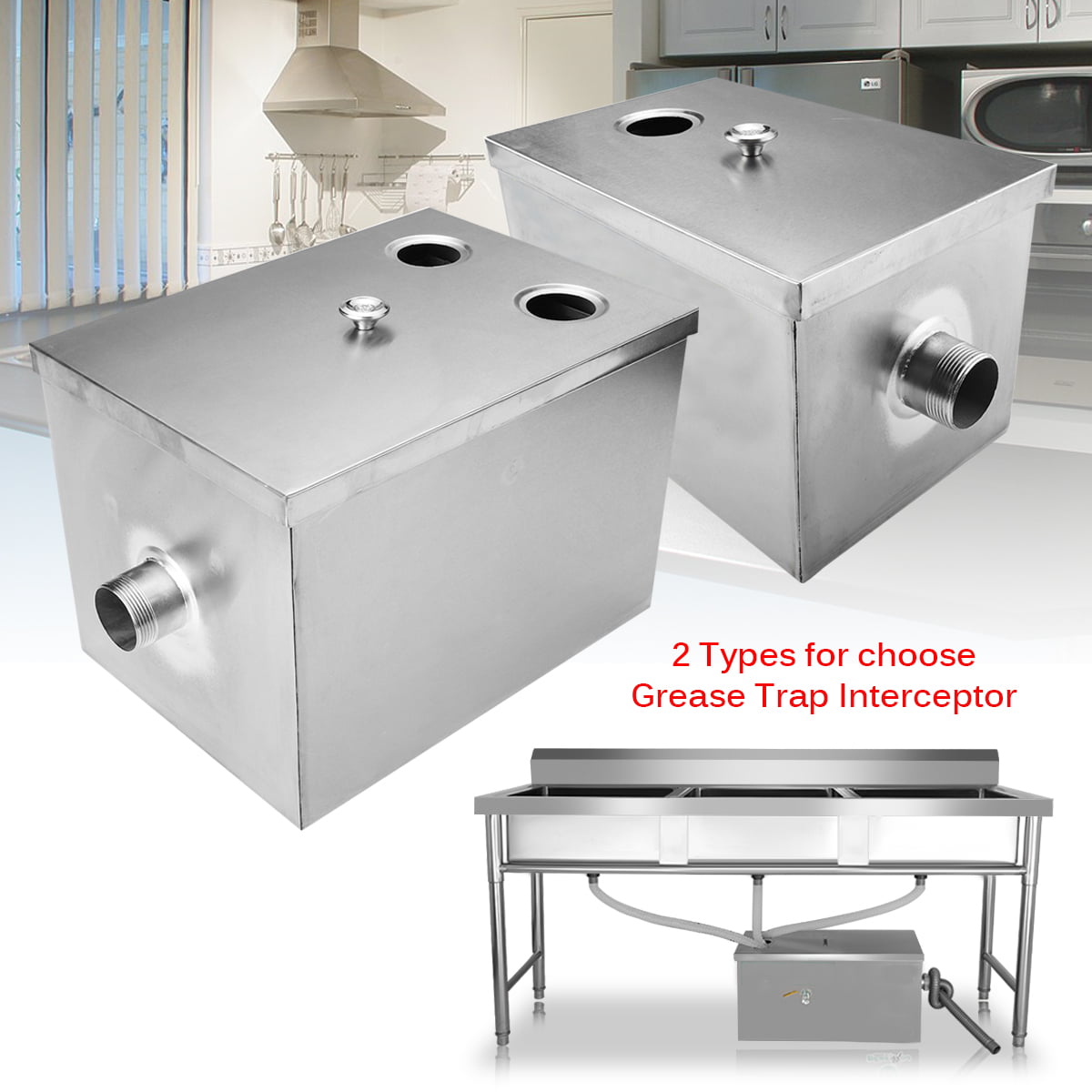 Commercial Stainless Steel Grease Trap Interceptor Detachable Kitchen Wastewater 
