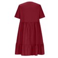 thumbnail image 6 of Qiopertar Summer Casual V-Neck Short Sleeve Mini Dress for Women Solid Color Knee-Length Party Wedding Cocktail Night Out Fashion Dress, Wine XL, 6 of 7