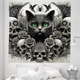 thumbnail image 2 of Ambesonne Gothic Tapestry Queen Size, Oldschool Spooky Skulls Cat, 88"x88", Dark Grey Green Eggshell, 2 of 3