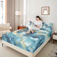 thumbnail image 4 of Castle Fairy Marble Watercolor 3Pcs Twin Sheet Sets for Teens Women Men,Abstract Marbling Twin Fitted Sheet,Stone Pattern Breathable Flat Sheet,Lightweight Room Decor, 4 of 7