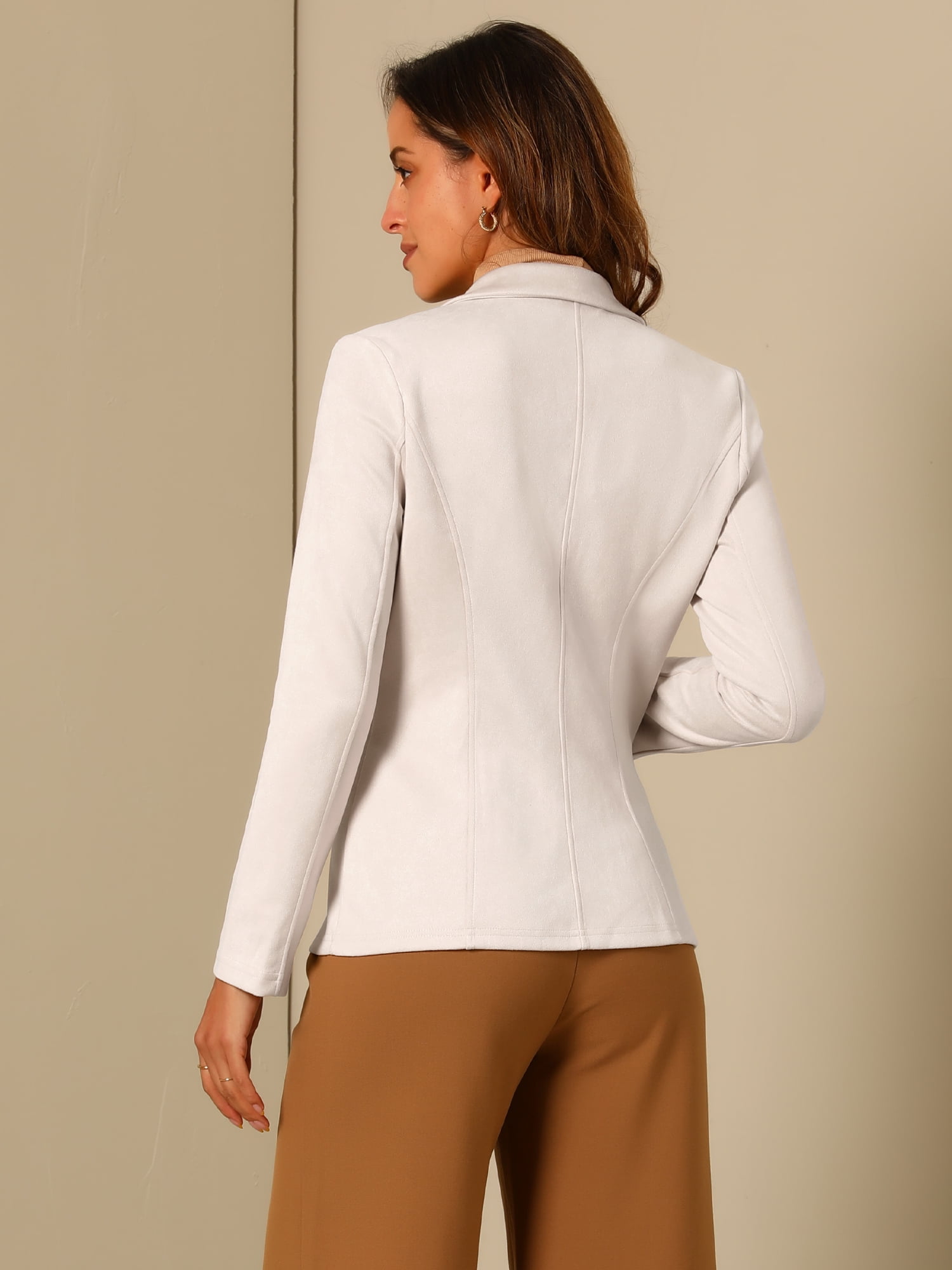 DARING DIVA Lapel Collar Long Sleeve Faux Suede Blazer XS Beige