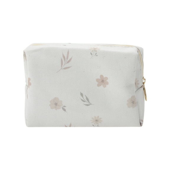 Unique Bargains 1 Pc Portable Print Makeup Bag White Light Khaki Polyester