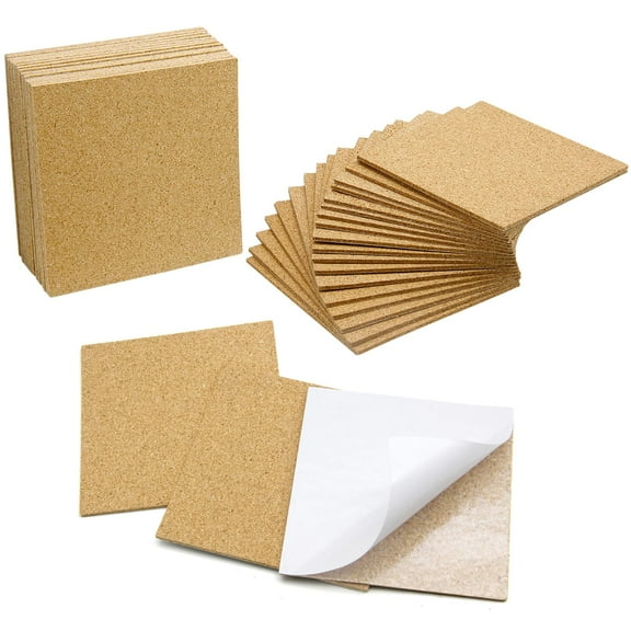 36 Pieces Adhesive Cork Sheets 4"x4", Thick Corkboard Squares for DIY Coasters, Wall Tiles, Customizable Shape, Anti-Slip Surface, Brown