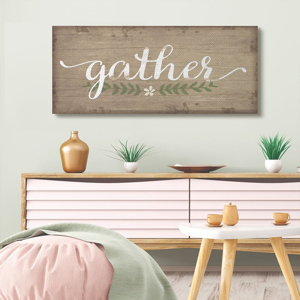 Stupell Home Décor Gather Wood Textured Family Word Design Canvas Wall Art by Jennifer Pugh