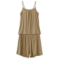 thumbnail image 4 of Nmnitkp Women's Adjustable Strap Cami Short Pajama Set with Pockets, Soft Breathable Sleeveless Loungewear, Comfy Two Piece Sleepwear for Summer Khaki,2XL, 4 of 6