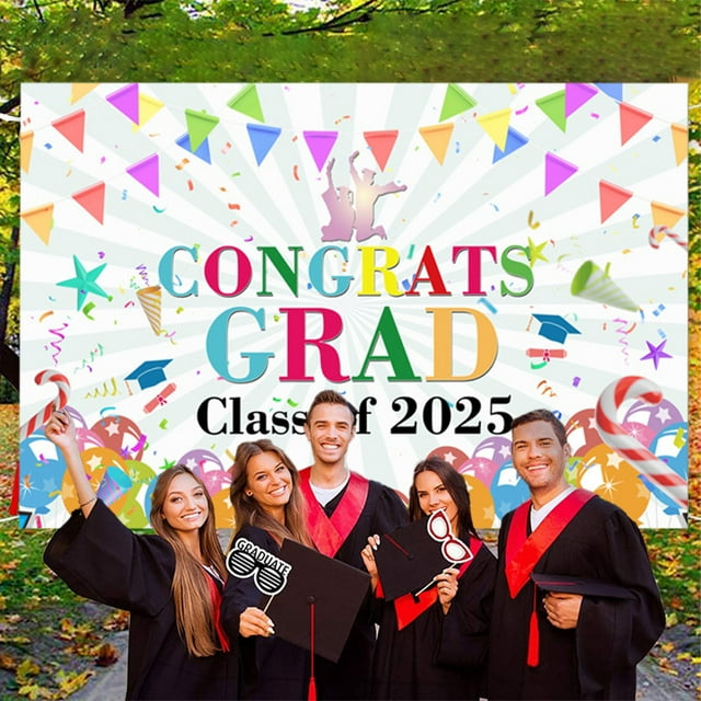 Fiudx Fondo de Graduación, Fondo Fotográfico de Poliéster, Decoración de Graduación Resistente a Las Arrugas, Tela Versátil para Drapear, Impresión con Diseño de Celebración, Ideal para Eventos de Gr