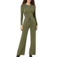 thumbnail image 4 of Women's 2 Piece Outfits Lounge Sets 2026 Long Sleeve Tops Wide Leg Pants Casual Matching Set, 4 of 4