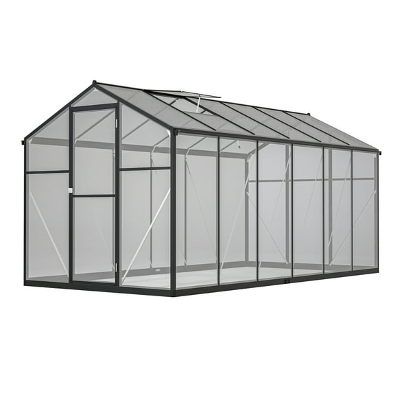 6' x 12' Greenhouse for Outdoors, Polycarbonate Greenhouse with Rain Gutter and Roof Vent, Aluminum Walk-in Green Houses for Outside for Patio Backyard Garden