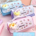 thumbnail image 2 of Estuche de lápices de descompresión 3D, caja de lápices de cuero de gran capacidad de 3 capas para niñas, bolsa para bolígrafos, papelería Kawaii, suministro escolar hola suerte unisex, 2 of 2