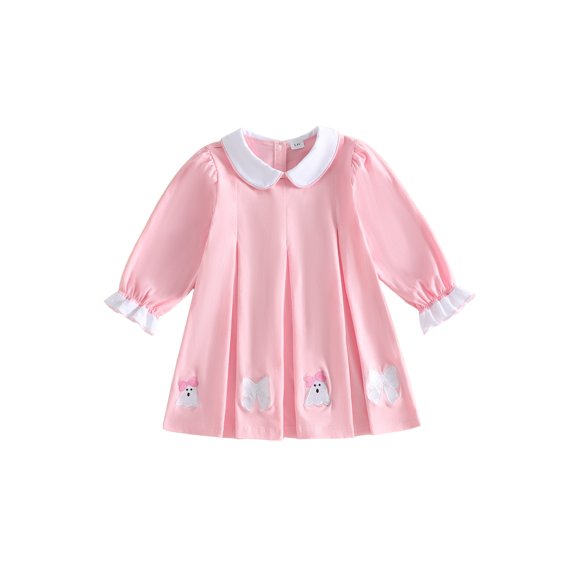 RUINIXCW Kids Toddler Baby Girl Halloween Dress Outfit Infant Girl Fall Clothes Peter Pan Collar Long Sleeve Ghost Embroidery Holiday Party Dress