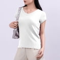 thumbnail image 4 of Fengqque Womens Basic T Shirts Summer Tops,Womens V Neck Tees Casual Summer Solid T Shirts Short Sleeve Tops Women's Tops White XL(XL), 4 of 6