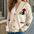 thumbnail image 5 of Jjayotai Women's Cozy Solid Cardigan with Colorful Buttons and Floral Embroidery Perfect Cardigans for WomenTrendy White S, 5 of 7