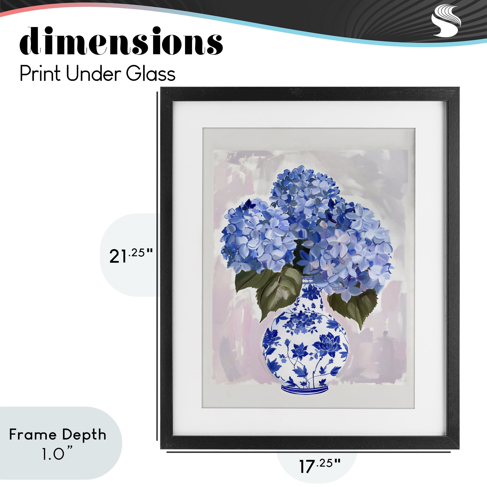 Stupell Industries Blue Hydrangea in Porcelain Vase Black Framed Print Under Glass, design by The Prints Vibe