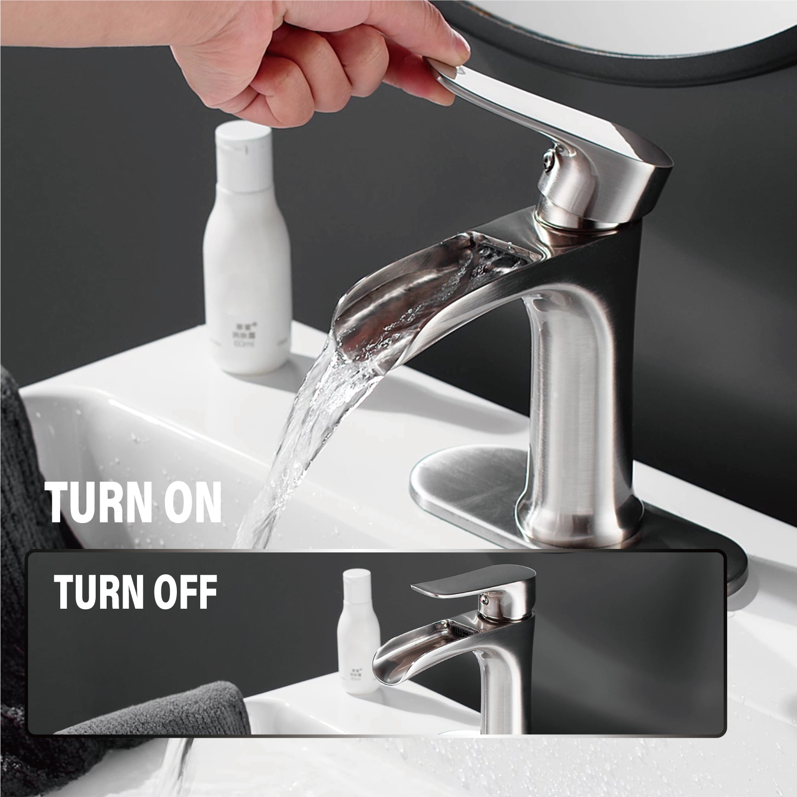 Yundoom Brushed Nickel Waterfall Bathroom Faucet photo 4