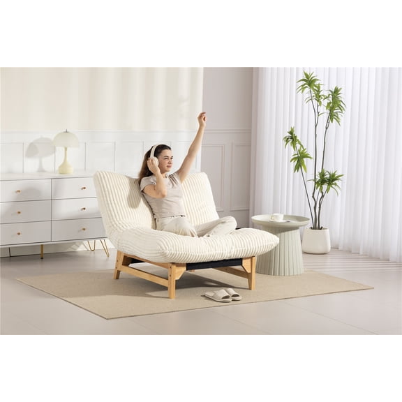 NOBRAND Bean Bag Chair for Teens, Corduroy Fabric and Sponge Fill, with Backrest, White