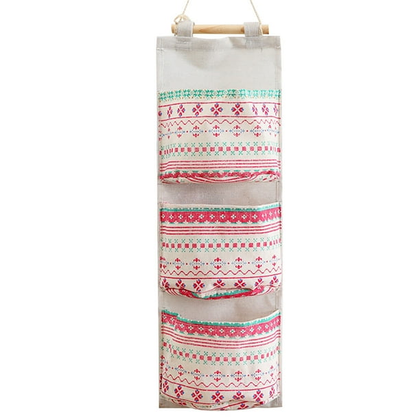 Bolsa de almacenamiento colgante de lino y algodón con diseño de flamenco, bolsa para colgar en la pared con 3 bolsillos, bolsa para colgar en Almacenamiento y organización del hogar costumbre popular Bewildely HA001636-12