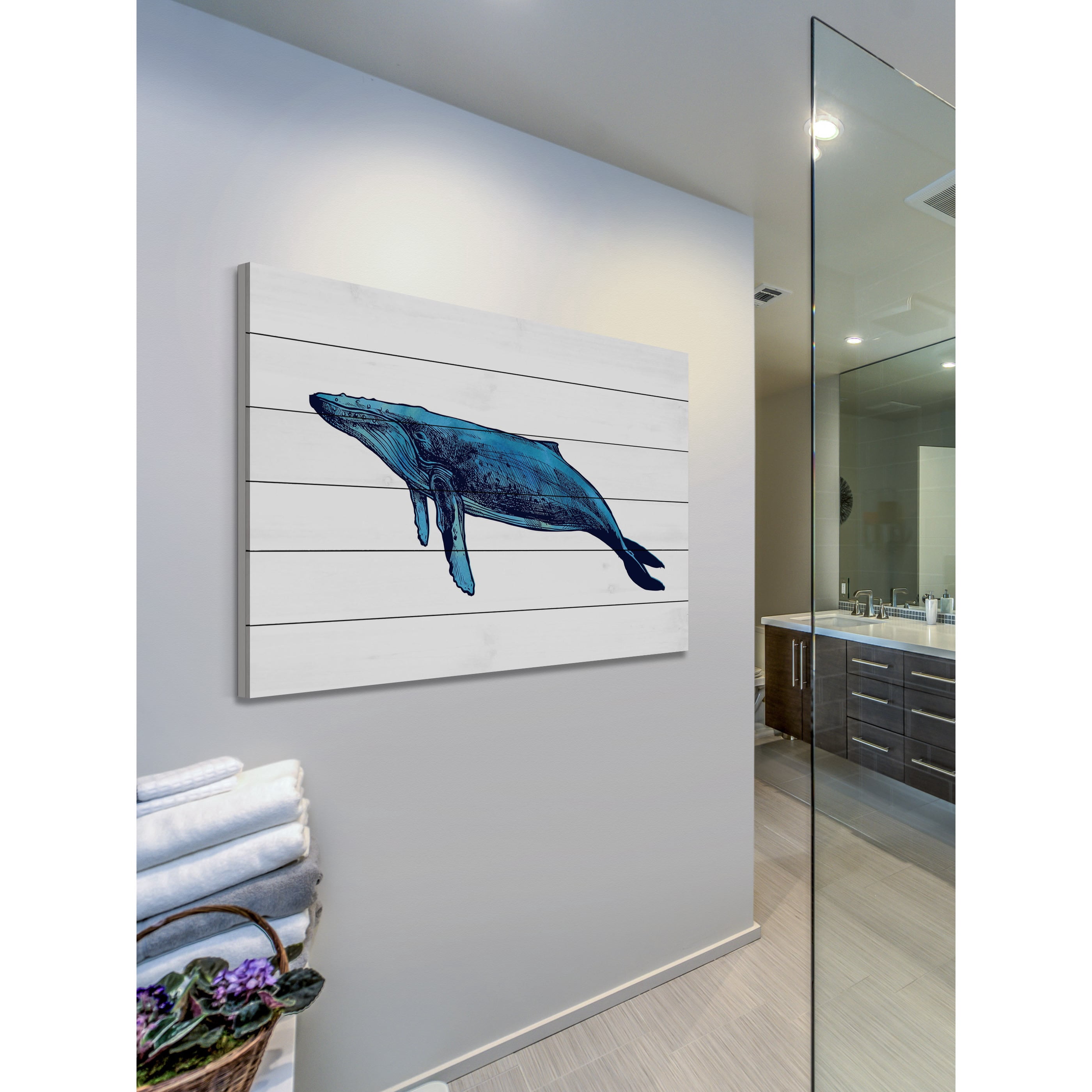 "Whale Humpback" Painting Print on White Wood