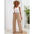 thumbnail image 5 of Chiclily Women Wide Leg Pants with Pockets High Waist Loose Belt Flowy Casual Trousers, US Size Large in Peach Puff, 5 of 9