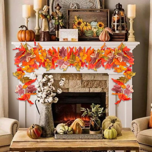 Fall Maple Leaf Garlands Rattan for Halloween Thanksgiving Festival Decoration Maple Leaf with Beautiful Lifelike Fade Resistant 66.92Inch Multicolor