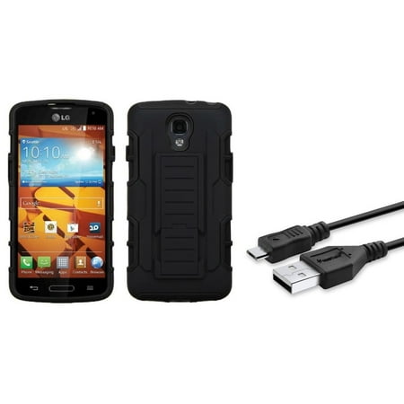 Lg Volt Covers Insten Black/Black Hybrid Car Armor Stand Protector Phone Cover Protective Case For LG Volt LS740 (+Micro USB Cable) ()
