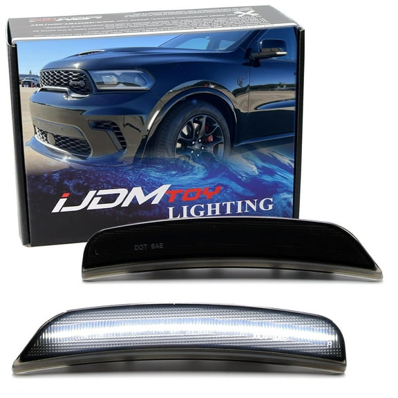 Black-Out Smoked Lens 36-SMD White Full LED Front Bumper Side Marker Light Kit For Dodge 2021-up Durango, Replace OEM Amber Front Sidemarkers