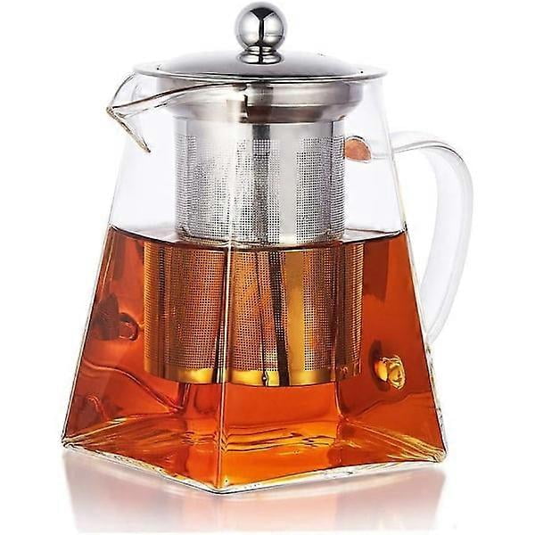 500ML Borosilicate Glass Teapot, Loose Leaf Teapots with Infuser, Square Teapot with Strainer, Stovetop Microwave