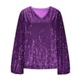 thumbnail image 3 of T Shirts for Women Sequin Top Purple Long Sleeve Sparkly Tops for Women Glitter Tops Cute Tops Womens Business Tops, 3 of 4