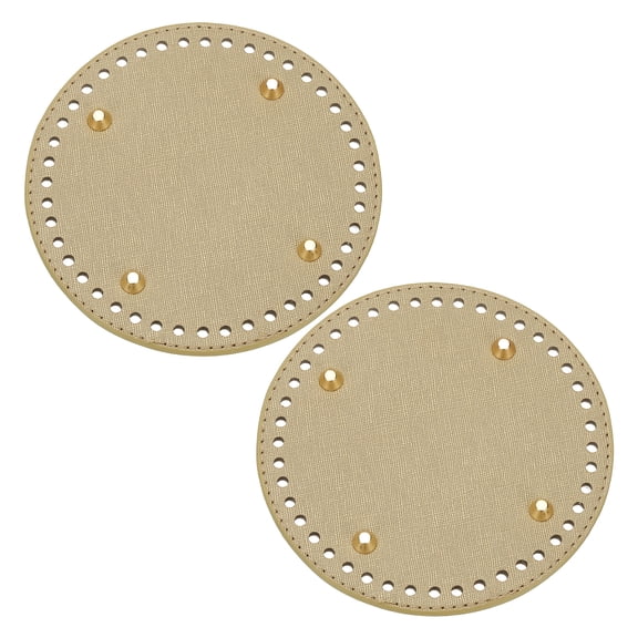 Uxcell 2Pcs Crochet Bag Bottom, 5.9" Dia Round Purse Bottom Leather Bag Bottom Shaper Pad with Holes Knitting Crochet Bag Cushion Base for DIY Handbag Purse Making Supplies, Golden