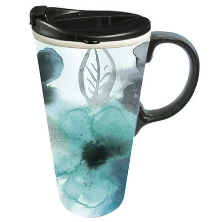 Cypress Home Ceramic Watercolor Floral Travel Coffee Mug, 17 (Best Ceramic Travel Coffee Mug)