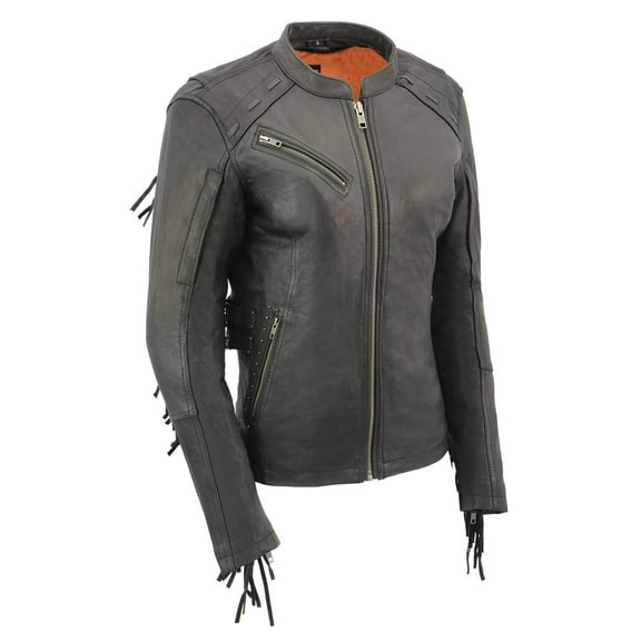 Milwaukee Leather MLL2565 Women's Black Fringed Lightweight Leather Racer Motorcycle Jacket X-Small