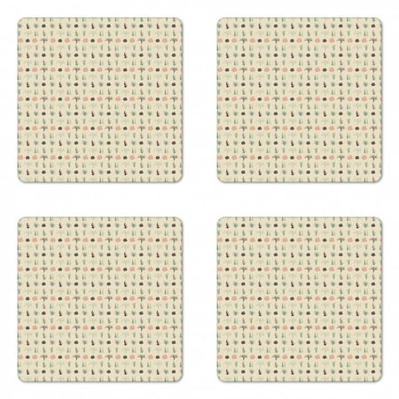 

Cactus Coaster Set of 4 Sempervivum Haworthia Opuntia Succulents on Pastel Backdrop Square Hardboard Gloss Coasters Standard Size Champagne Peach by Ambesonne