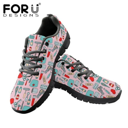 

Fashion Sneaker for Lady Cartoon Medical Equipment Pattern Female Flat Shoe Breathable Lace Up Shoe Zapatillas Mujer