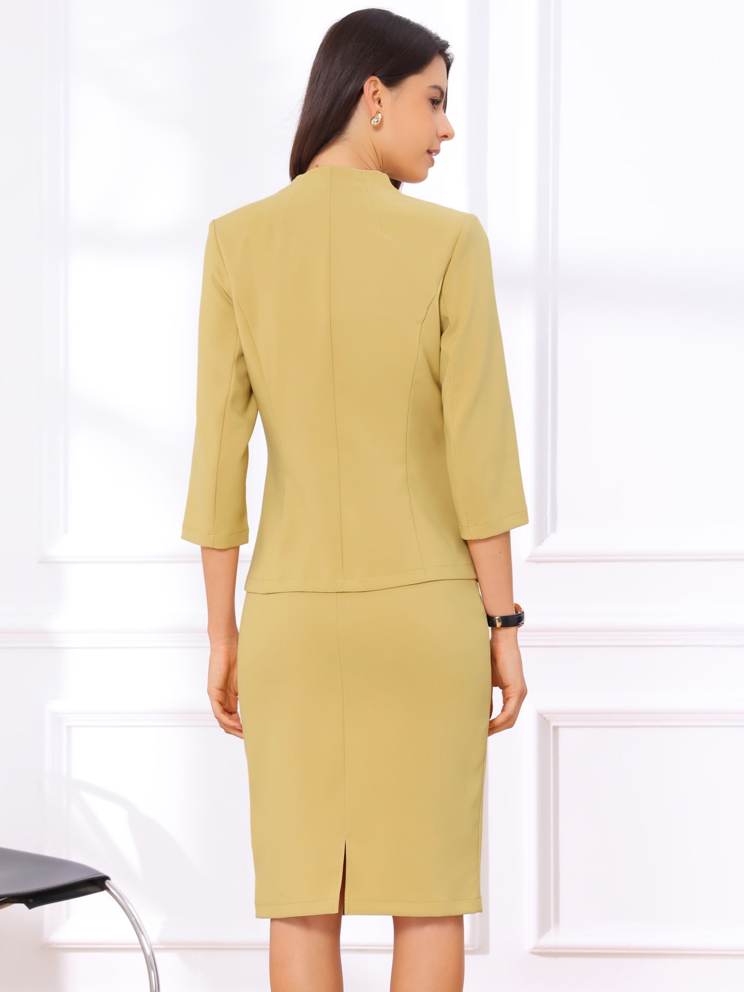 DARING DIVA 2Pcs Women's Office Work Outfit Business Skirt Suit Set XS Yellow