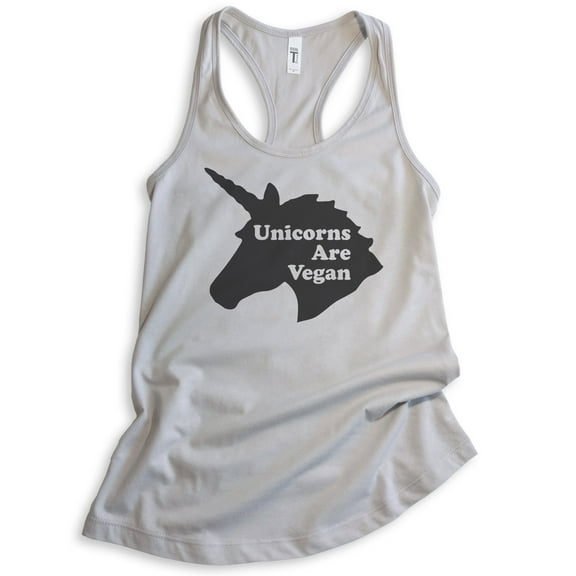 Unicorns Are Vegan Tank Top, Ladies Racerback Tank Top, Vegan Tank, Veganism Tank, Vegan Unicorn Tank, Silver Gray, XX-Large
