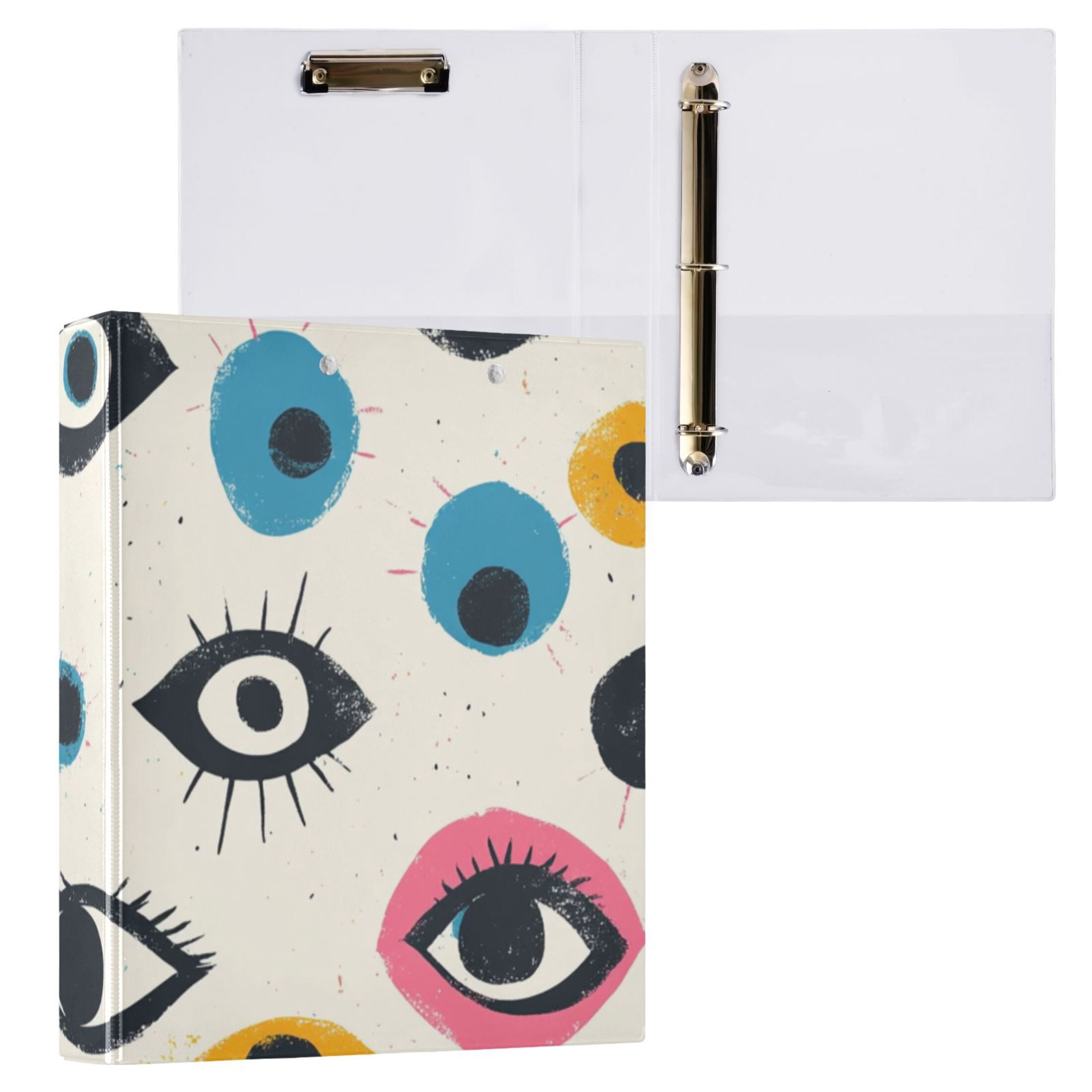 Abstract Eyes 3 Ring Binders 1.5 inch Hardcover File Folders with Interior Pockets A4 Size Organizer for School Office Hospital