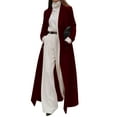 thumbnail image 3 of Women'S Casual Solid Color V-Neck Long-Sleeve Windbreaker Warm Woolen Coat Wine Red S, 3 of 7