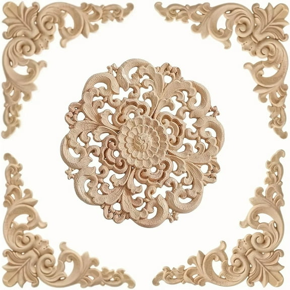 5pcs Wooden Appliques for Furniture,Decorative Wood Onlays for Bed Cabinet Wardrobe,DIY Home Decor Embellishments