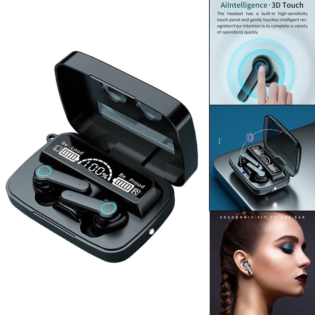 Auricures inalámbricos Emparejamiento automático inteligente Banco de energía Micrófono incorporado Auricures estéreo HiFi estéreo habilitados Negro con espejo