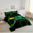 thumbnail image 3 of Erosebridal Gamer Comforter Set,Gaming Bedding,Video Games Controller Gamepad Bedding Comforter Sets Neon Glowing Square Geometric Grid Green Bedroom Decor Duvet Insert, 3 of 5