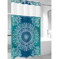 thumbnail image 4 of Teal Blue Boho No Hook Shower Curtain Waterproof,Bathroom Curtains with Snap in Liners and See Through Top Window,Retro White Rustic Flower Ethnic Pattern Hotel Bathtub Curtains Shower 36"Wx72"L, 4 of 8